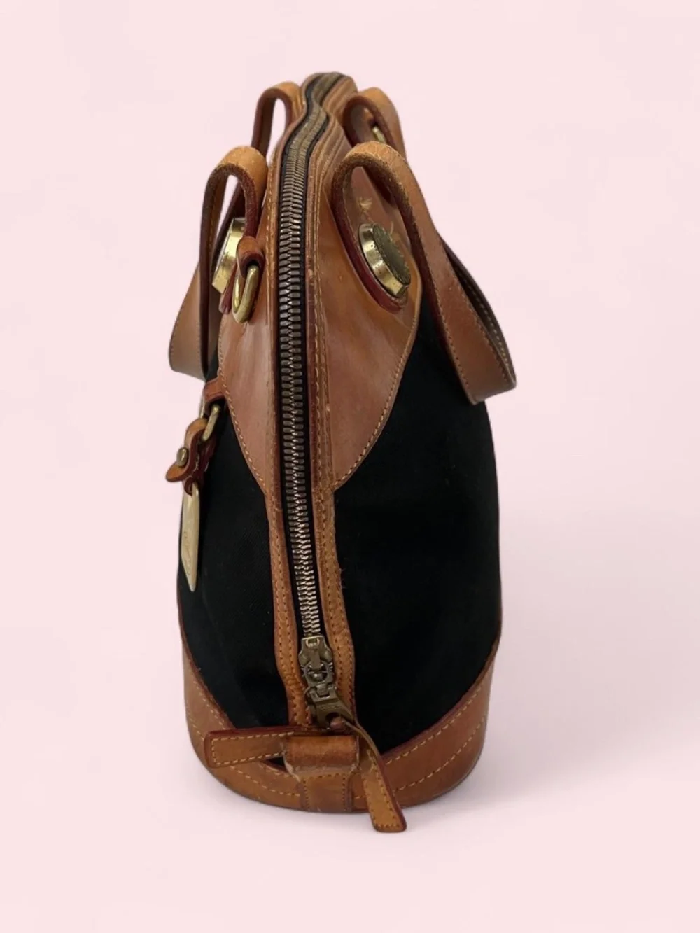 Vintage Dooney & Bourke Cabriolet Round Satchel Bag Leather Canvas Made in USA